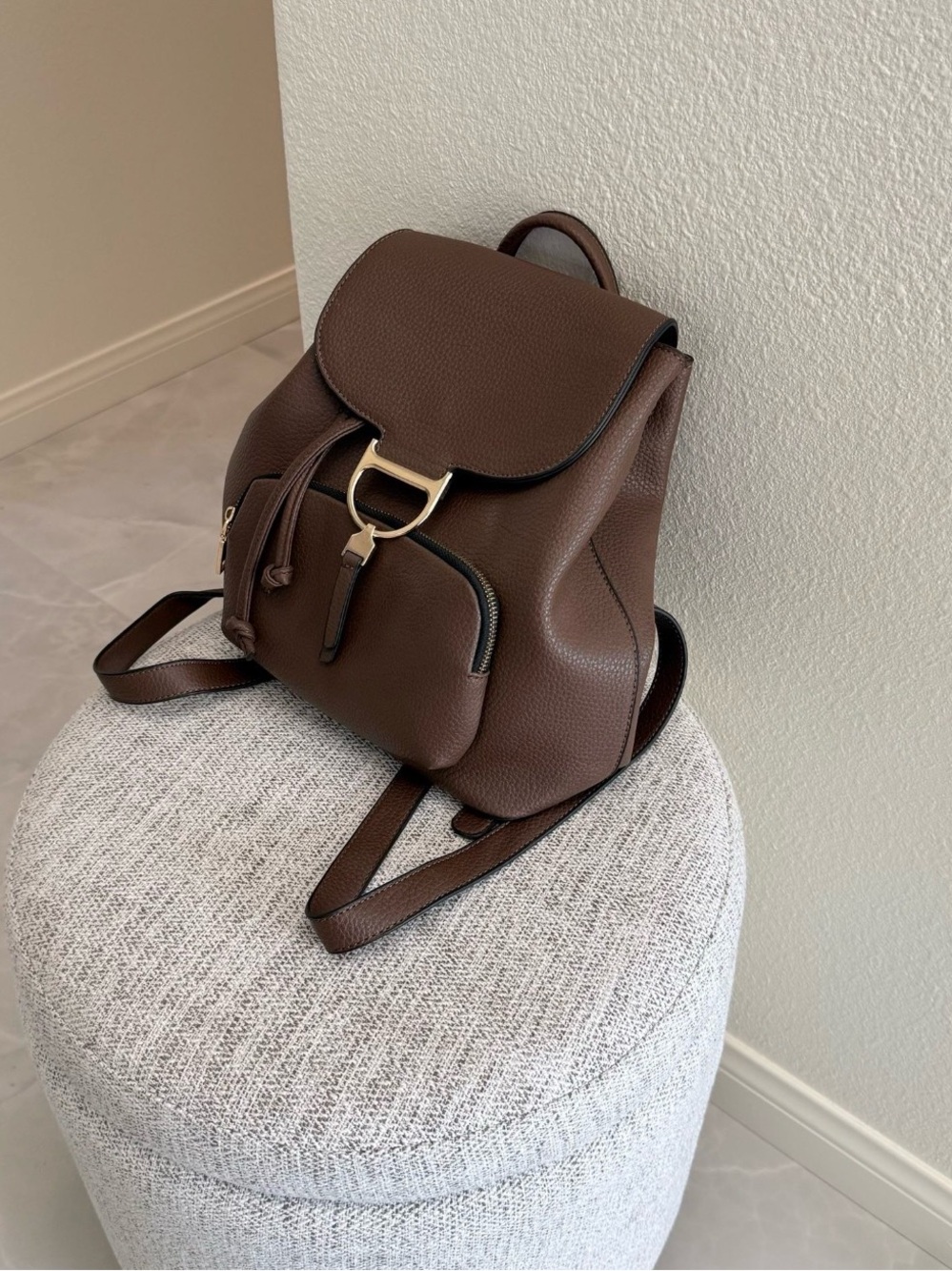Brown Faux Leather Backpack